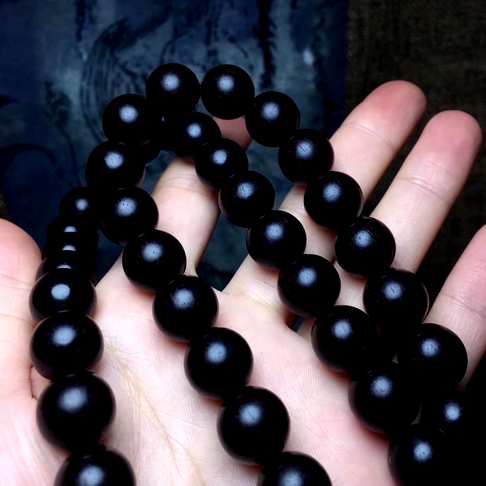 印度小叶紫檀长款九龙戏珠12-108颗老料自然氧化包浆黑珍珠品质