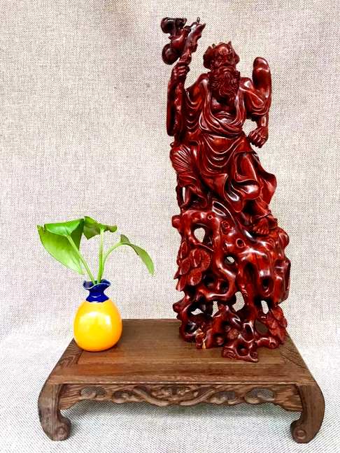 印度小叶紫檀达摩云游四海达摩整料雕工材质鸡血红尺寸37-135
