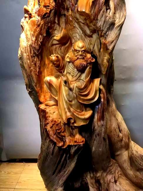 《达摩戏狮》千年一木一木千年经典题材太行崖柏陈化夹壁料天然造型全品
