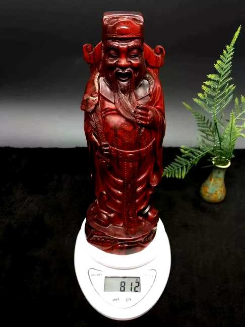 小叶紫檀财神AZ2999AZ选取鸡血红材质油性一级棒纯手工雕刻工