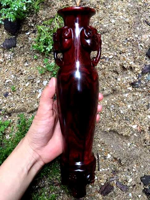 4300AZ小叶紫檀双面兽花瓶一对大的直径85cm高322cm小的直