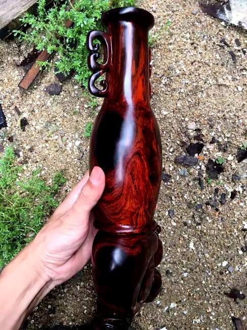 老挝大红酸枝瓶平安花瓶纹理绚丽造型优美长16cm宽8cm高33