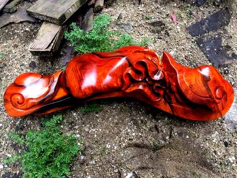 老挝大红酸枝袋袋如意长42cm宽10cm高15cm底色干净油线明显