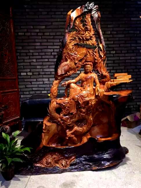 老挝花梨重器龙凤观音精雕细琢大师工艺整体无拼接材料干净尺寸1