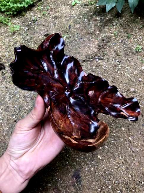 海南黄花梨荷花瓜子盘高密度紫油梨整料雕刻而成带瘤疤长19.8cm宽1