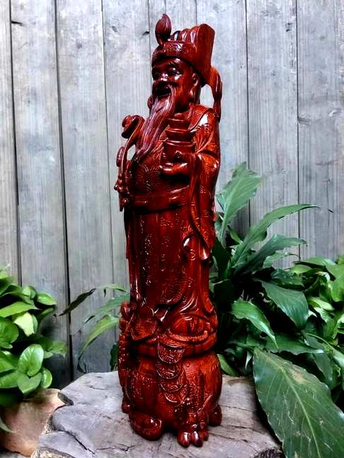 小叶紫檀一财神爷整料取材纯手工雕刻造型新颖工艺精湛高37.5口径1