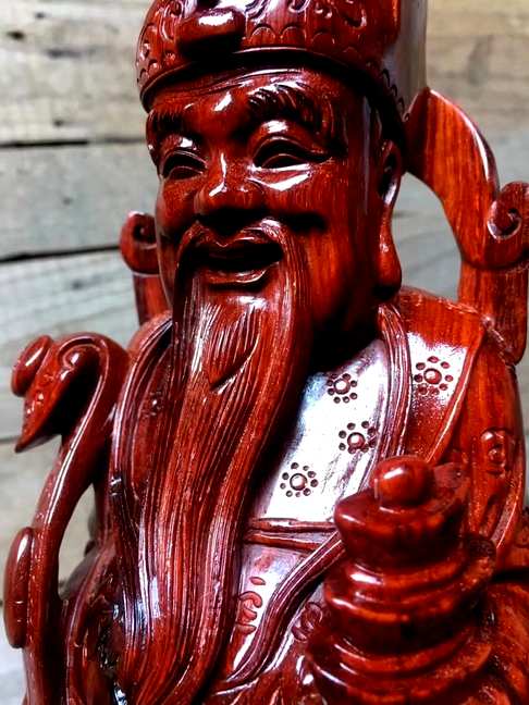 小叶紫檀一财神爷整料取材纯手工雕刻造型新颖工艺精湛高37.5口径1