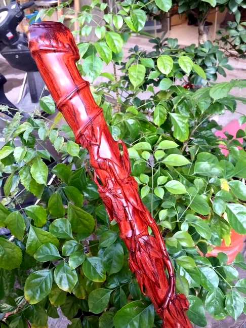 小叶紫檀“知足常乐”拐杖整料取材高油老料手工制作雕工精细寓意美好