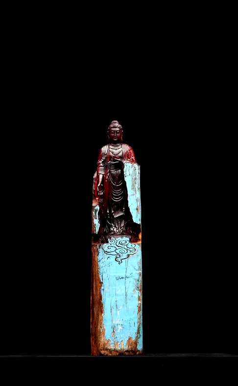 朽木可雕也印度小叶紫檀拆房老料蓝漆底巧雕释迦摩尼佛佛像4006
