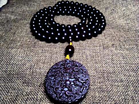 印度小叶紫檀长款九龙戏珠1.2*108颗老料自然氧化包浆黑珍珠品质