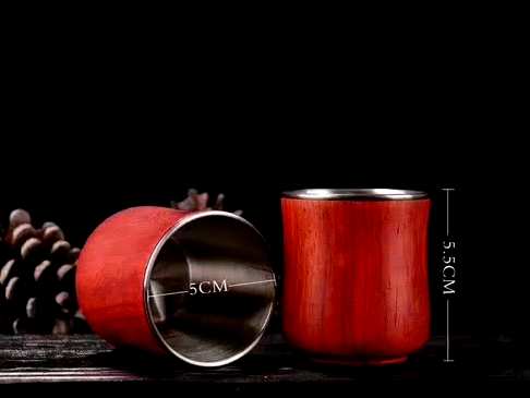 299一套品名吉祥如意高级茶杯材质非洲红花梨和不锈钢