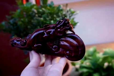 海黄紫油梨摆件品名灵芝如意貔貅尺寸重量19.8*7.2*3.3