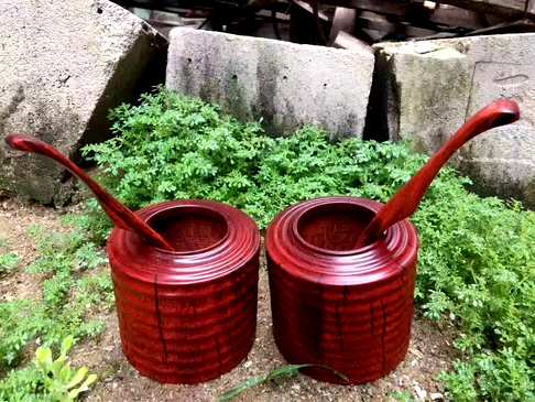 小叶紫檀茶罐茶勺高密度鸡血红料子细腻直径8.7cm高8c