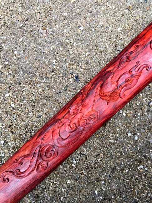 小叶紫檀鲤龙宝剑 高密度老料 纯手工雕刻 剑身采用上等八面钢