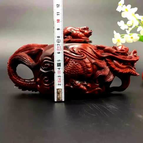 小叶紫檀龙壶壶身壶盖同料取材纯手工雕刻工艺精湛高大上的一款礼品