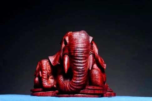 小叶紫檀吉象摆件26-21-17cm大口径材质细腻大象雕刻木雕大象