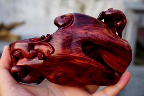 绝对土豪之物海黄紫油梨螭龙笔洗14.5-9-4.5cm材质底色