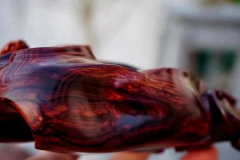 绝对土豪之物海黄紫油梨螭龙笔洗14.5-9-4.5cm材质底色