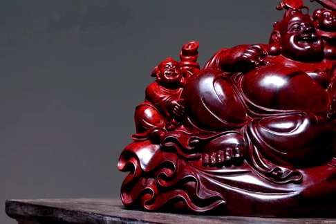 小叶紫檀福从天降紫檀大料雕工规格34-16-25cm