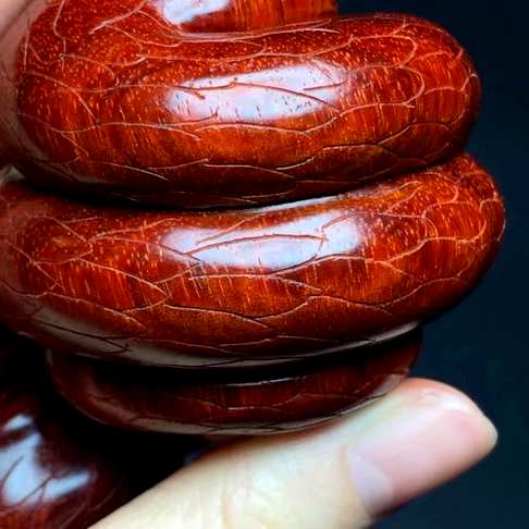 超有意义小叶紫檀十二生肖保健球蛇 一对高密度老料 纯手工雕 50mm